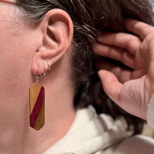 Elongated Hexagon Reclaimed Wood Earrings