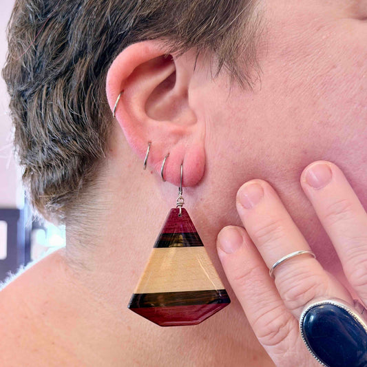 Large Fan Reclaimed Wood Earrings