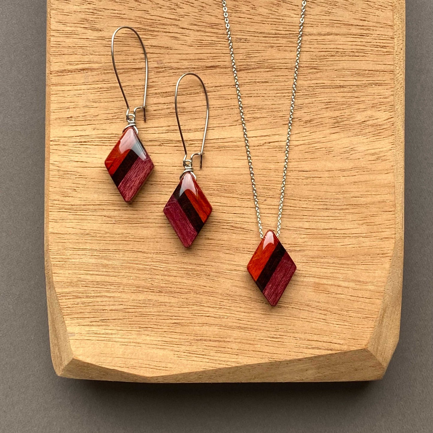 Mini Diamond Reclaimed Wood Necklace and Earring Set