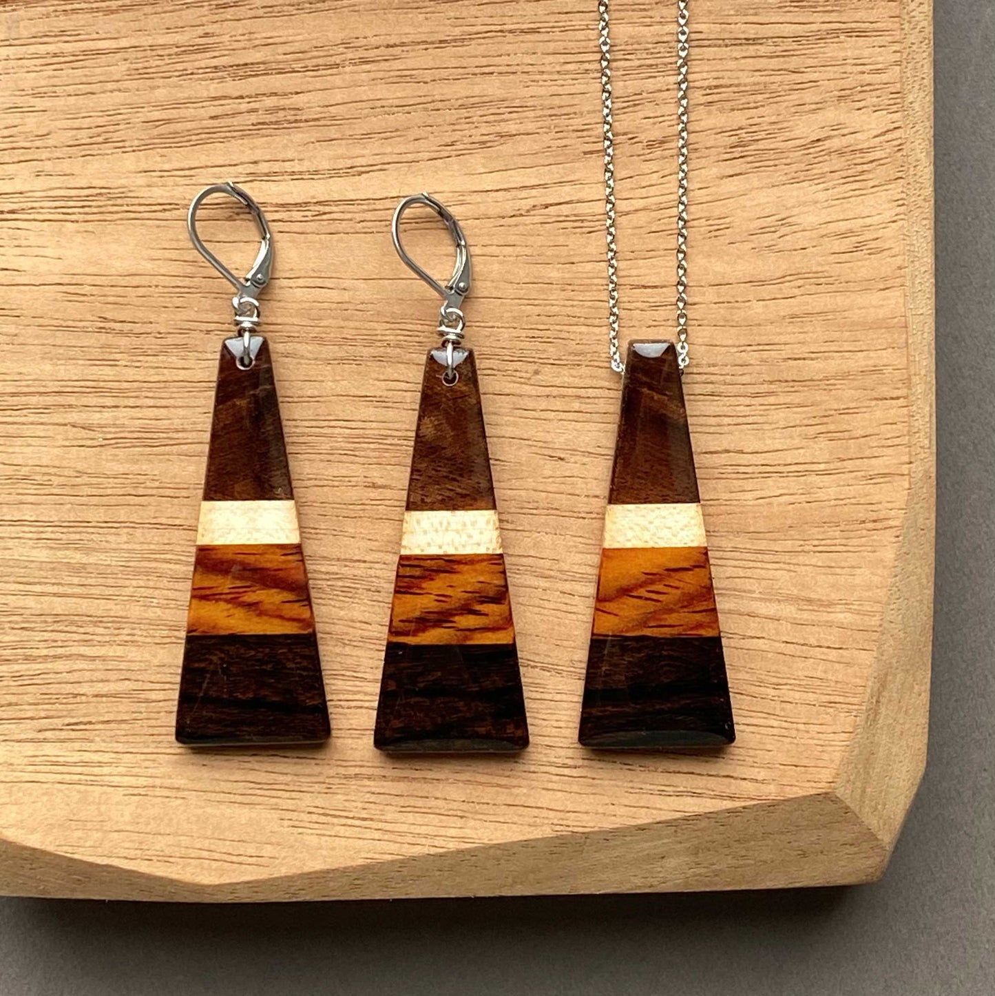 Isosceles Reclaimed Wood Necklace and Earring Set