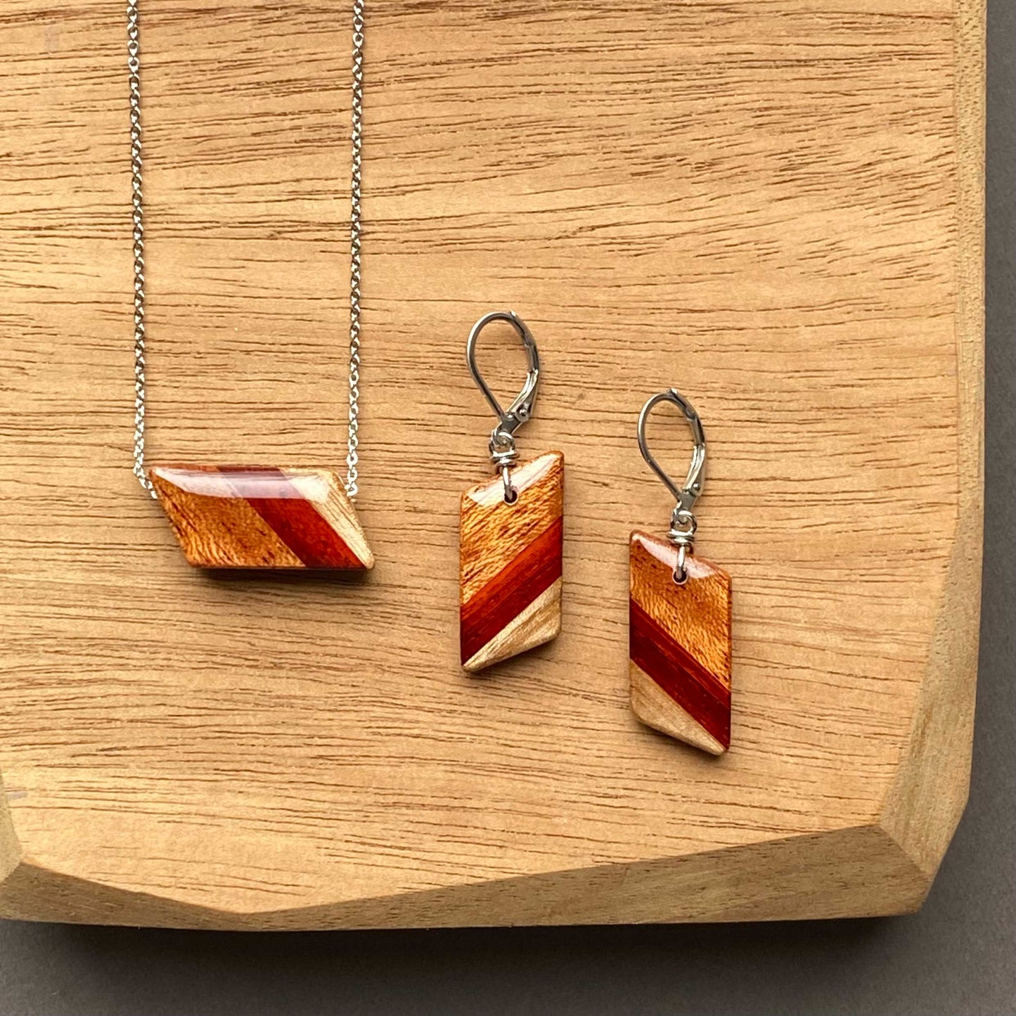 Small Angle Reclaimed Wood Necklace and Earring Set