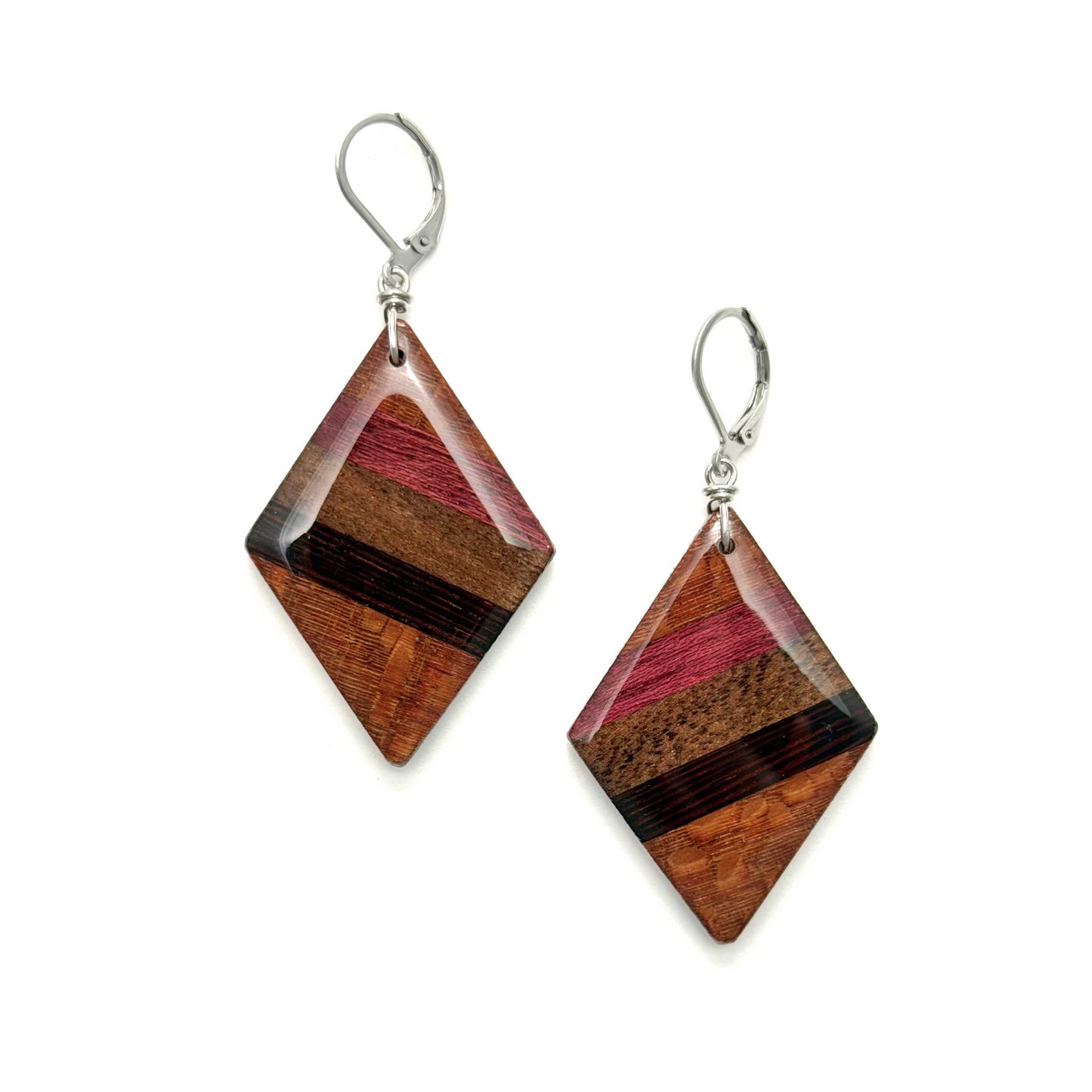 Medium Diamond Reclaimed Wood Earrings