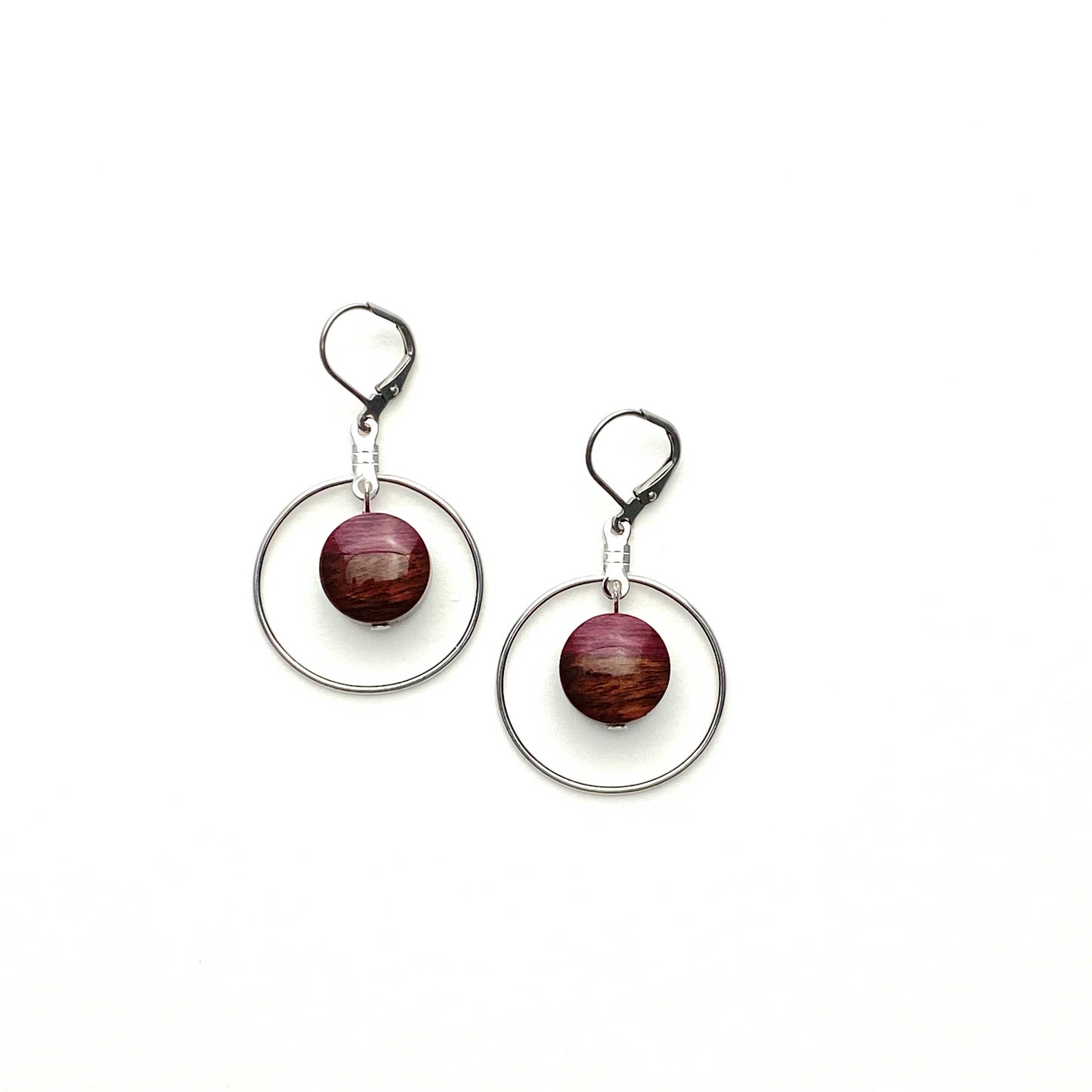 Small Circle with Silver Hoop Reclaimed Wood Earrings