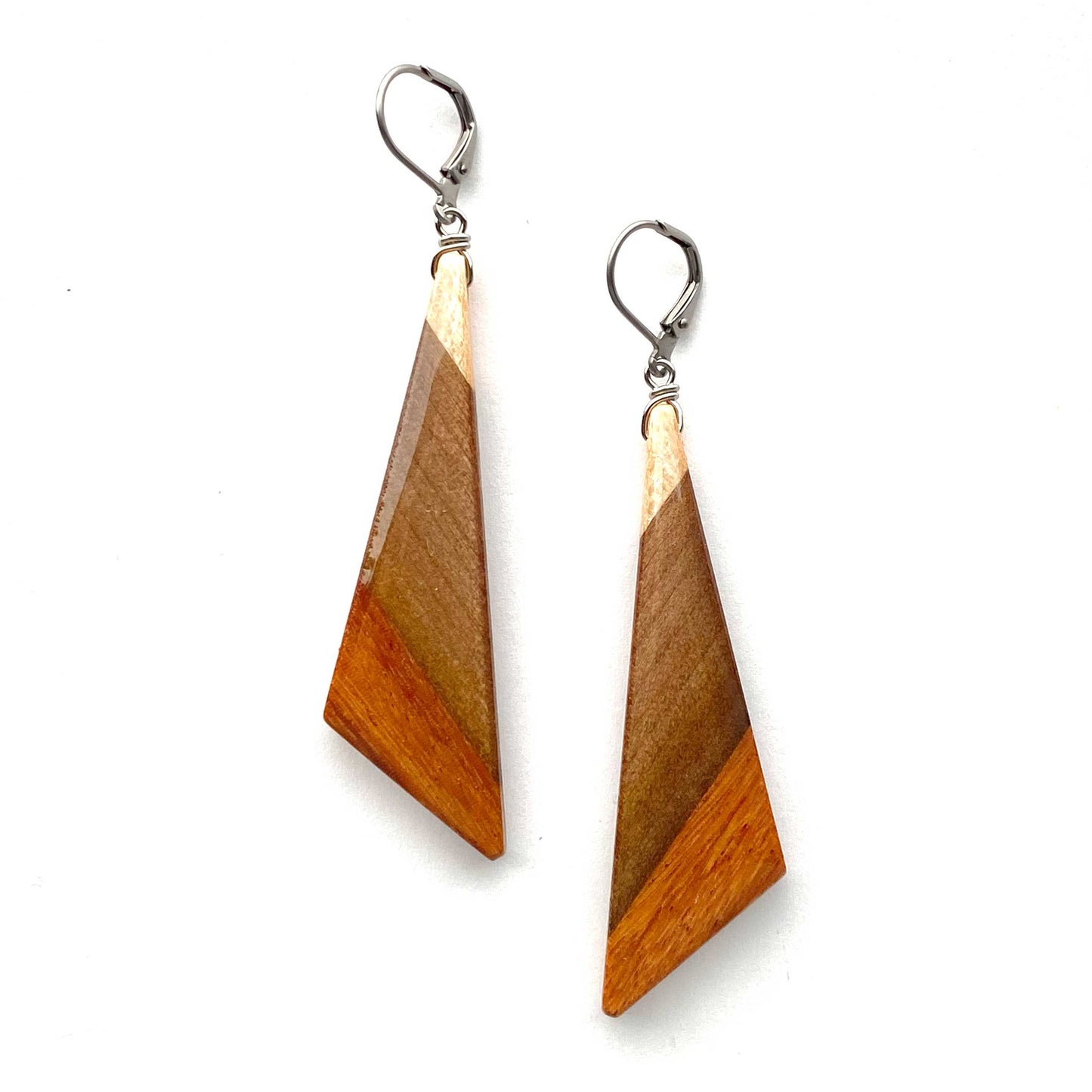 Large Obtuse Triangle Reclaimed Wood Earrings