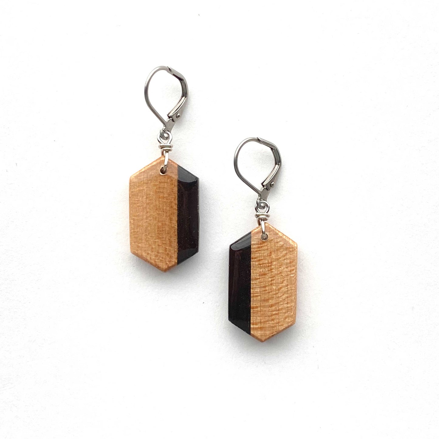 Small Elongated Hexagon Reclaimed Wood Earrings