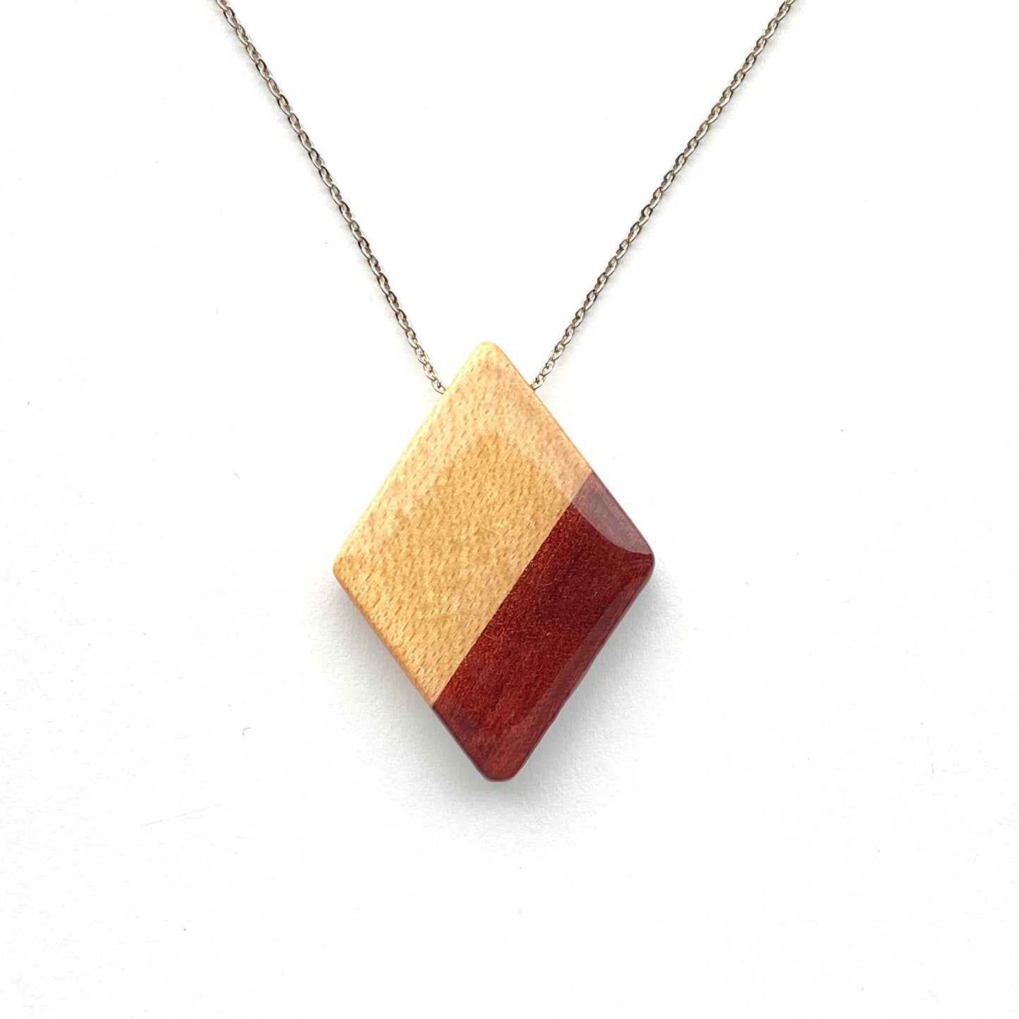 Medium Diamond Reclaimed Wood Necklace