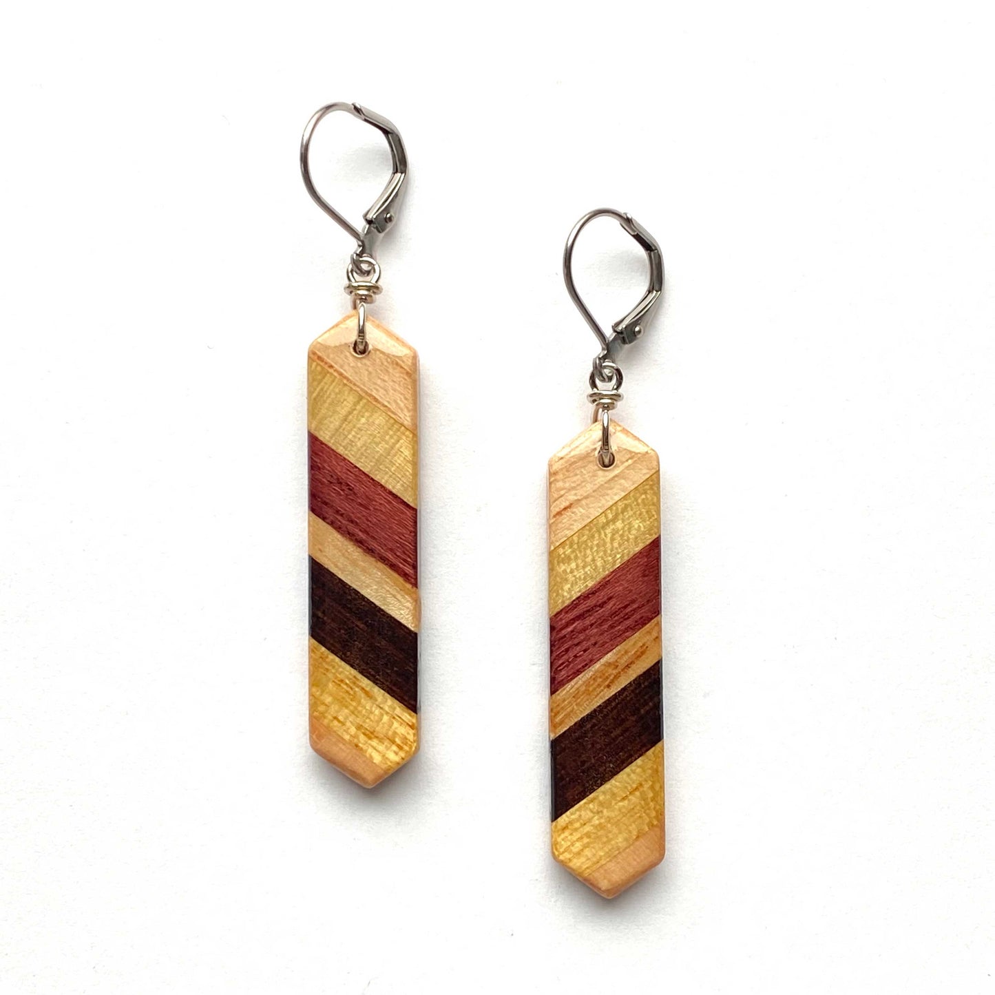 Skinny Elongated Hexagon Reclaimed Wood Earrings