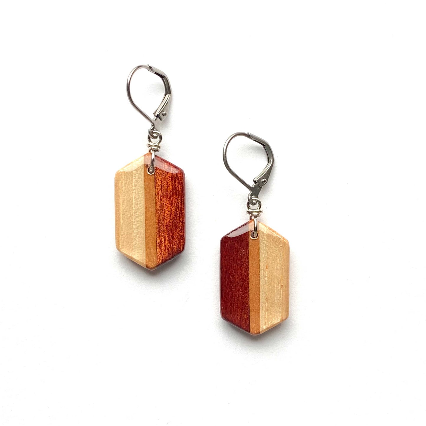 Small Elongated Hexagon Reclaimed Wood Earrings
