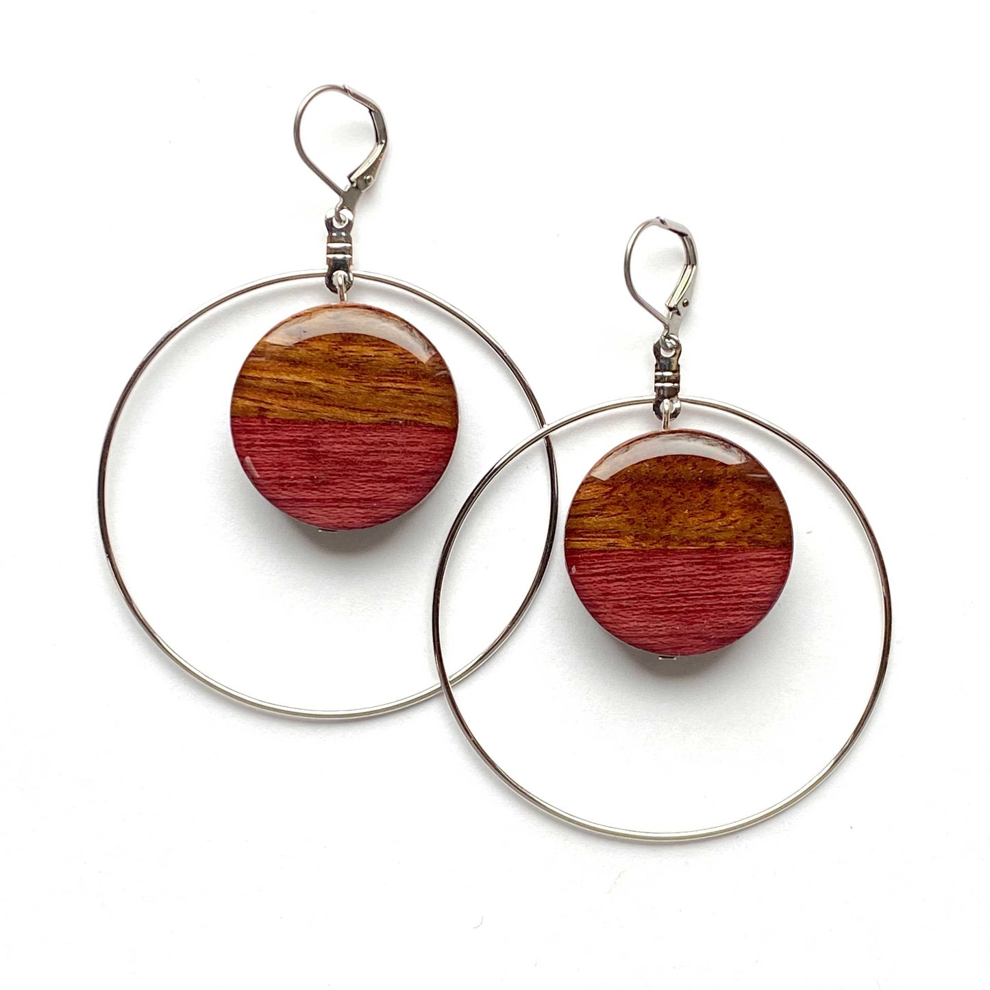 Large Circle with Silver Hoop Reclaimed Wood Earrings