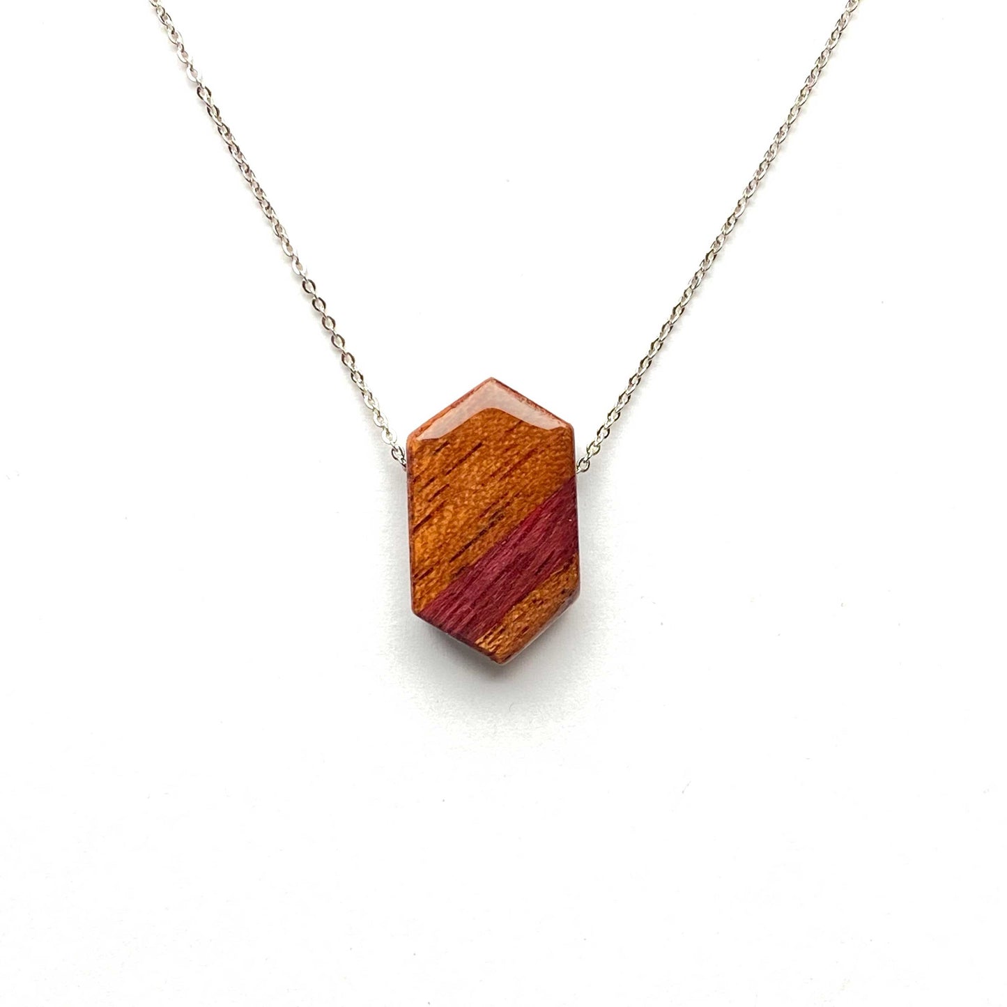 Small Elongated Hexagon Reclaimed Wood Necklace