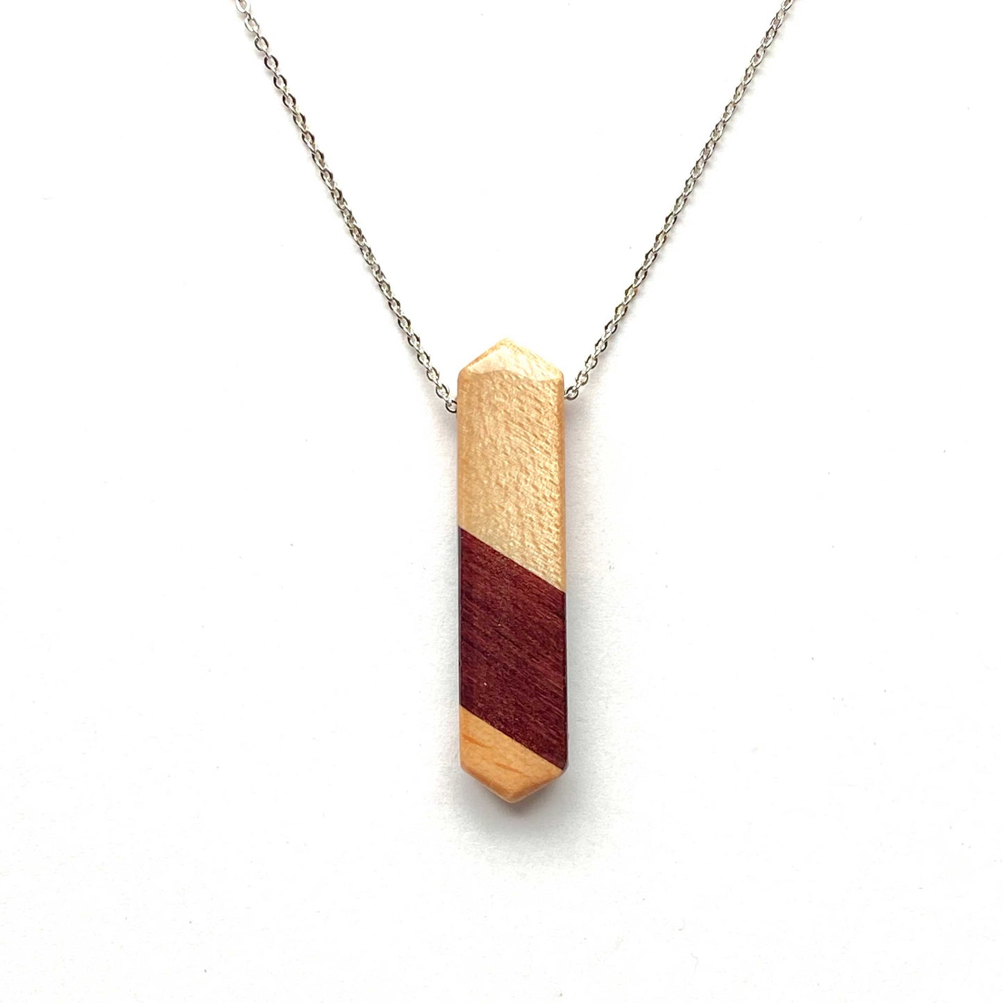 Skinny Elongated Hexagon Reclaimed Wood Necklace
