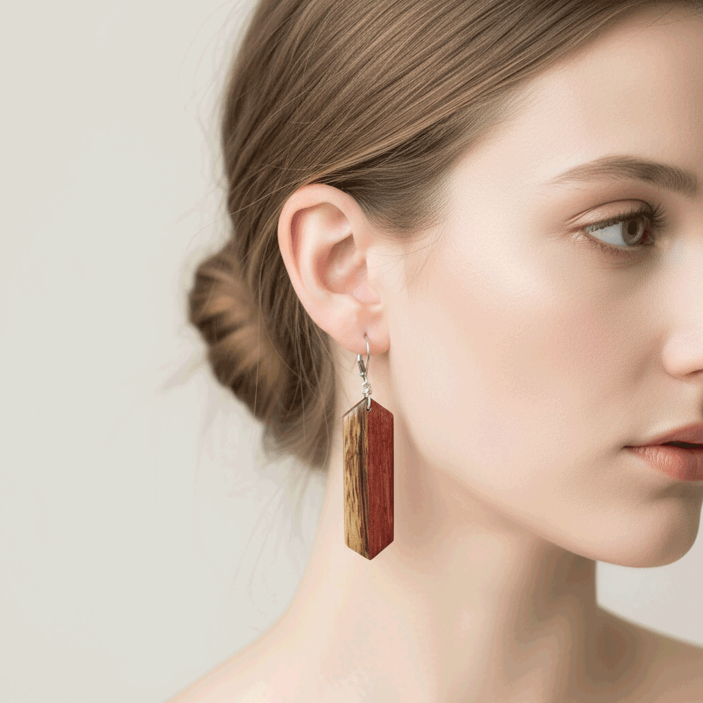 Elongated Hexagon Reclaimed Wood Earrings