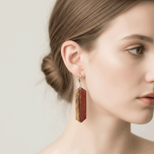 Elongated Hexagon Reclaimed Wood Earrings