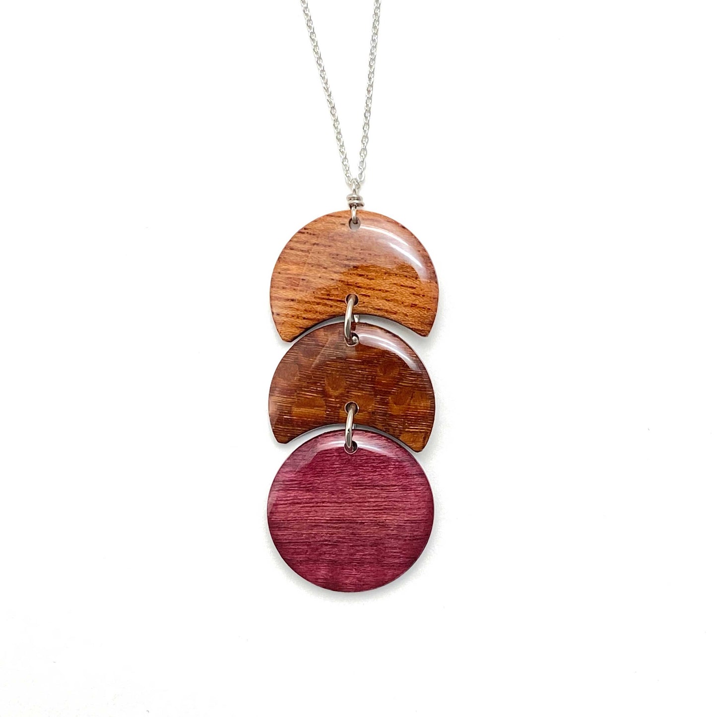 Large 2 Half Moons + Circle Reclaimed Wood Necklace