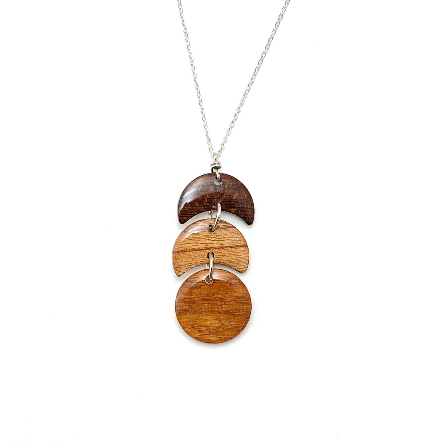 2 Half Moons + Circle Reclaimed Wood Necklace