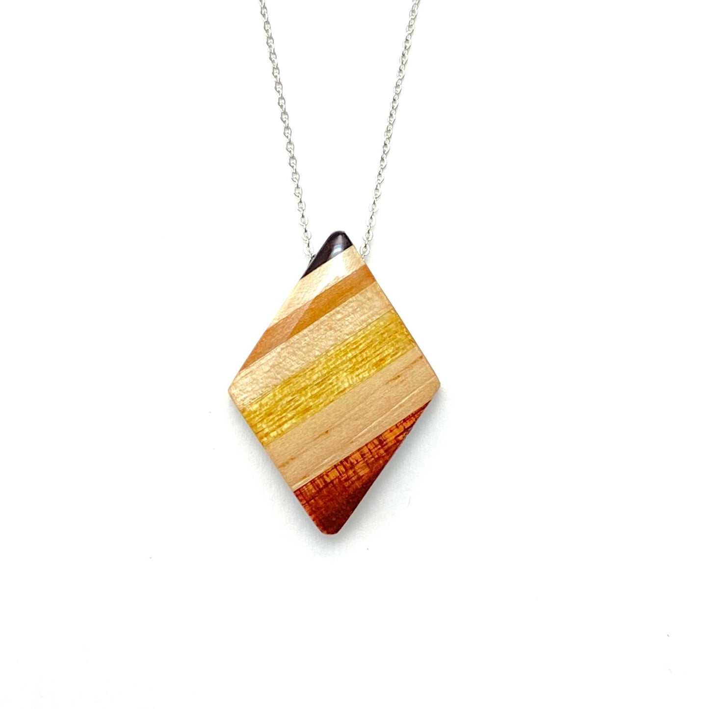 Medium Diamond Reclaimed Wood Necklace