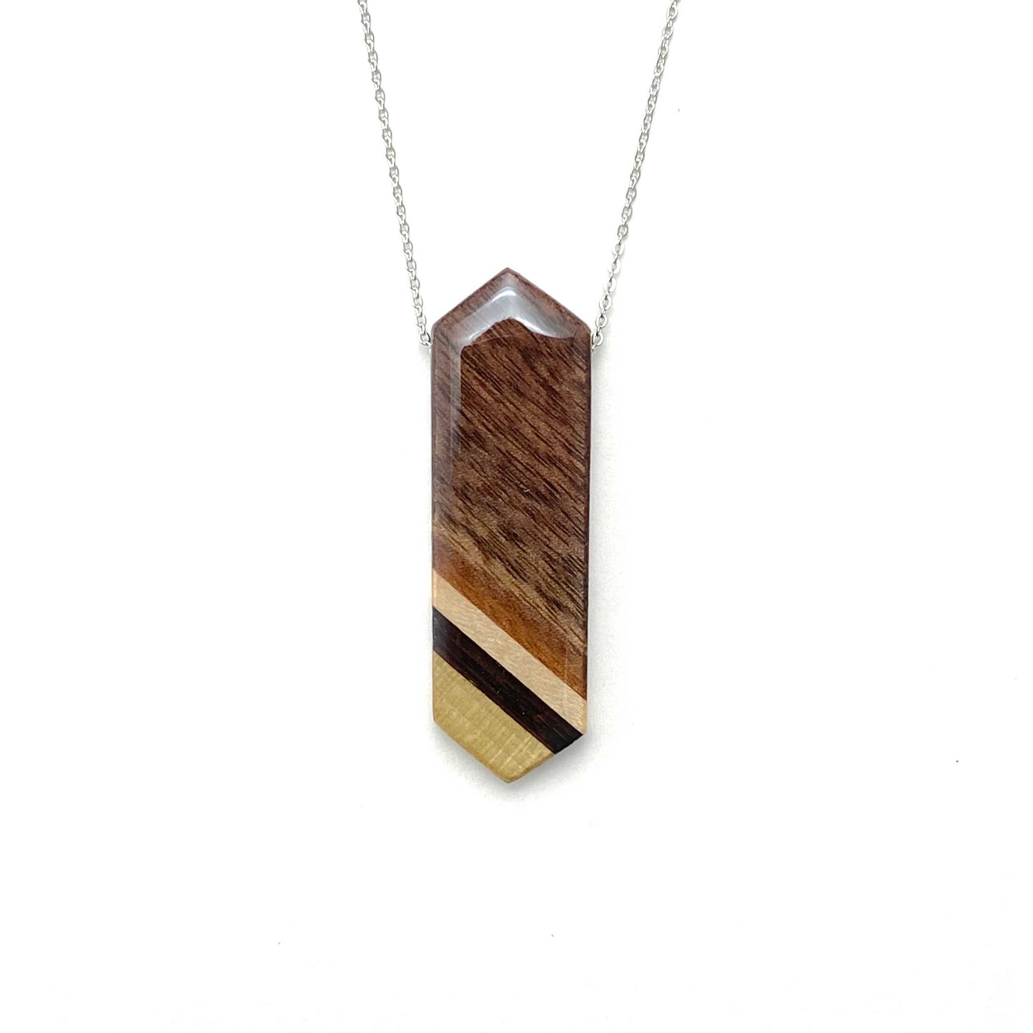 Elongated Hexagon Reclaimed Wood Necklace