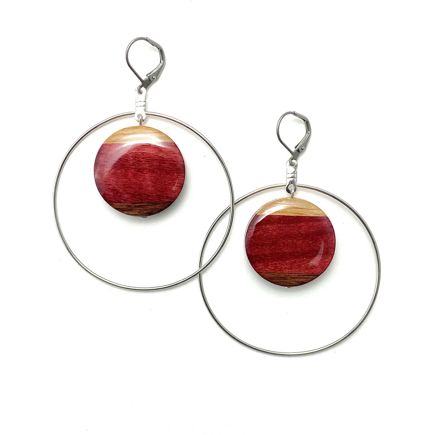 Large Circle with Silver Hoop Reclaimed Wood Earrings