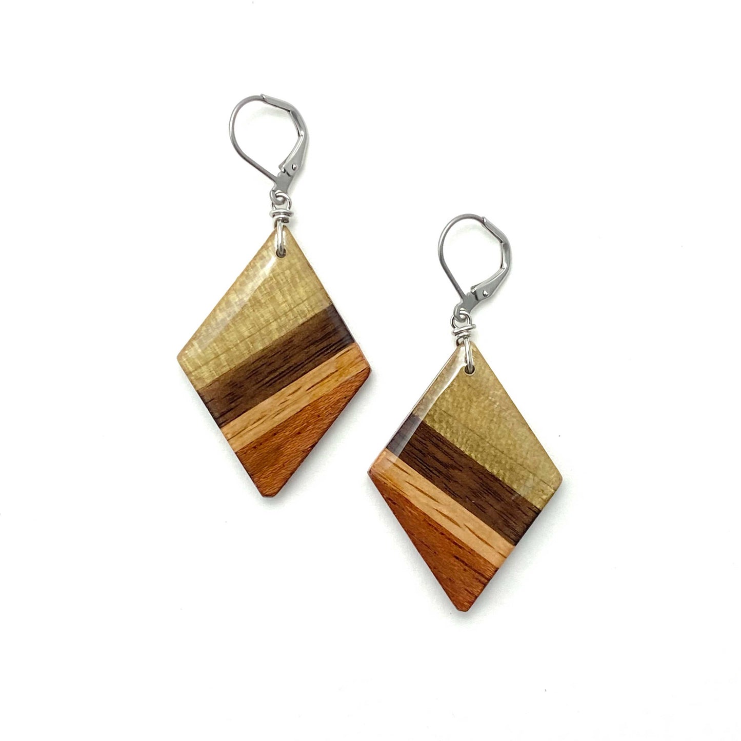 Medium Diamond Reclaimed Wood Earrings