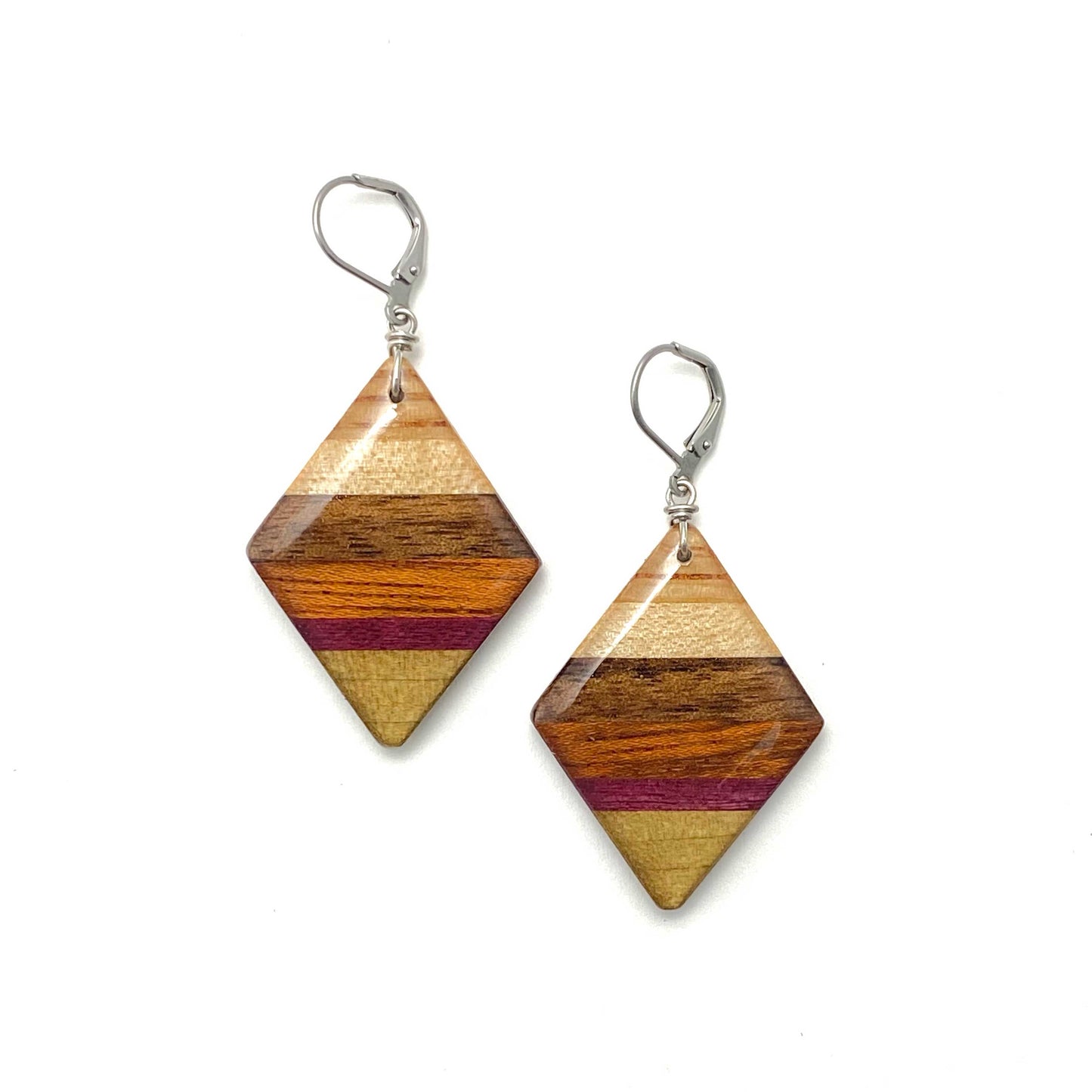 Medium Diamond Reclaimed Wood Earrings