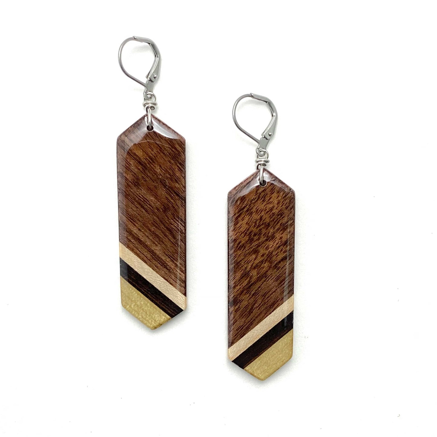 Elongated Hexagon Reclaimed Wood Earrings