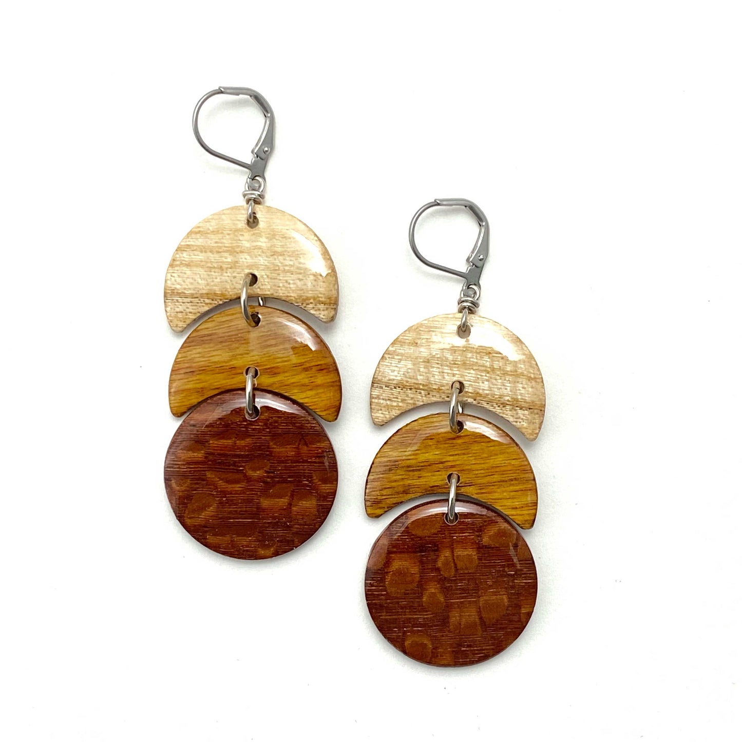 Large 2 Moons Reclaimed Wood Earrings