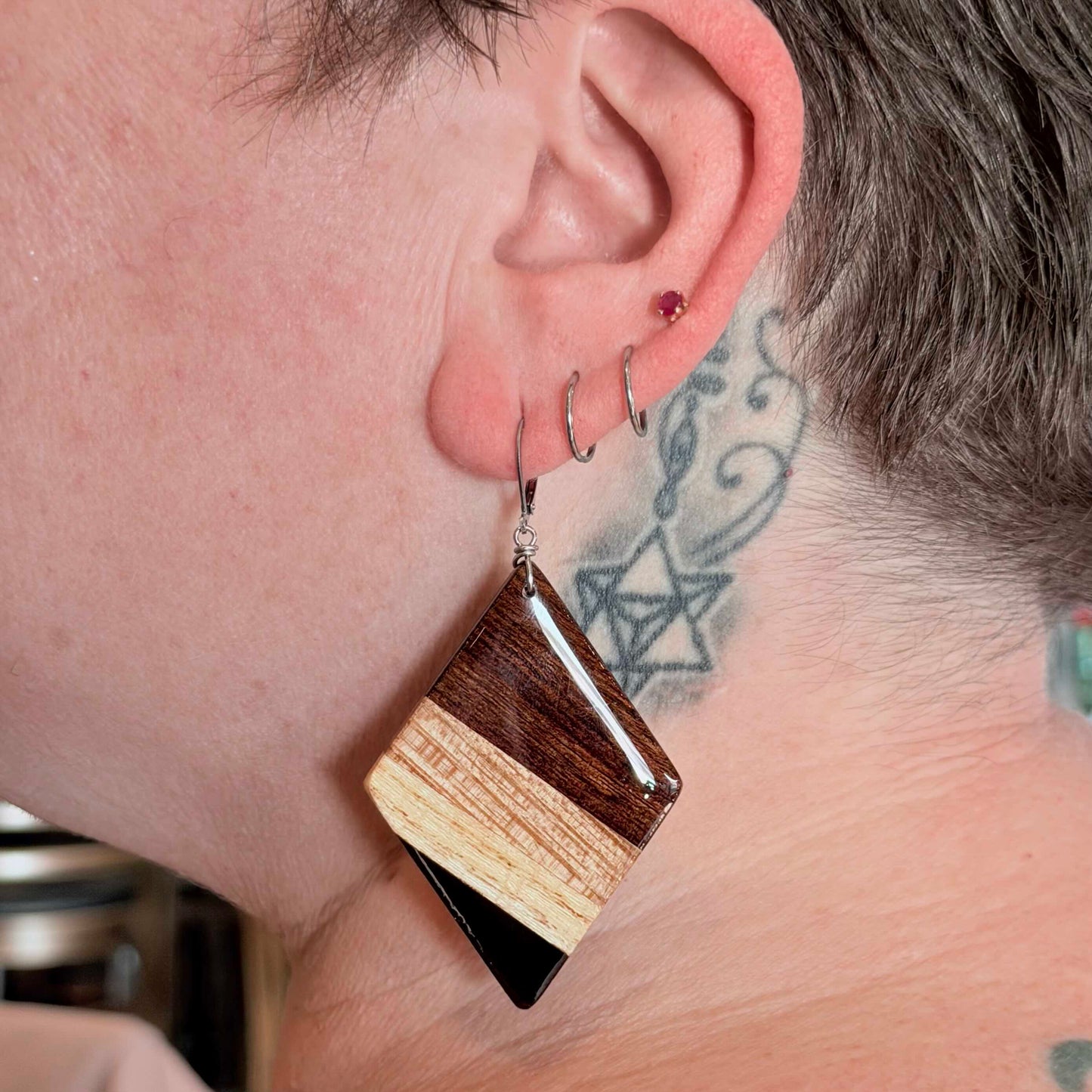 Jumbo Diamond Reclaimed Wood Earrings