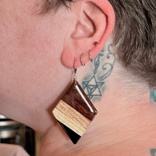 Jumbo Diamond Reclaimed Wood Earrings