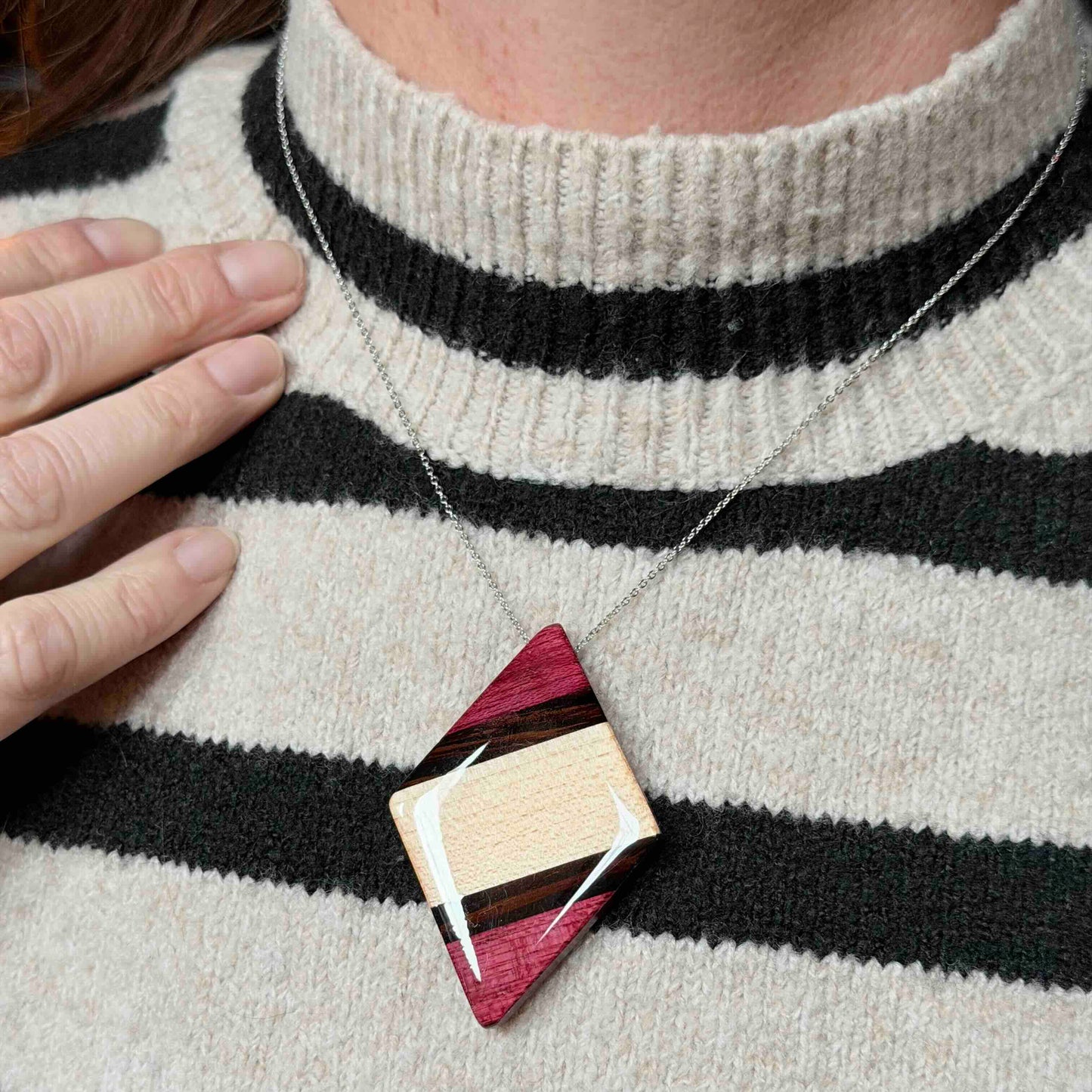 Jumbo Diamond Reclaimed Wood Necklace