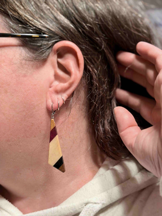 Large Obtuse Triangle Reclaimed Wood Earrings