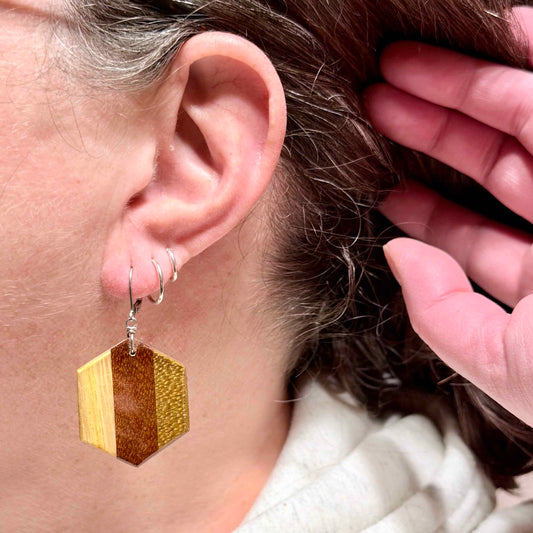 Medium Hexagon Reclaimed Wood Earrings