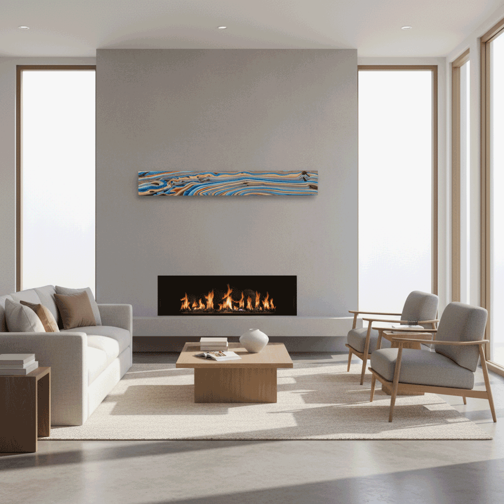 Pulled by the Current, original oil painting on wood in interior setting