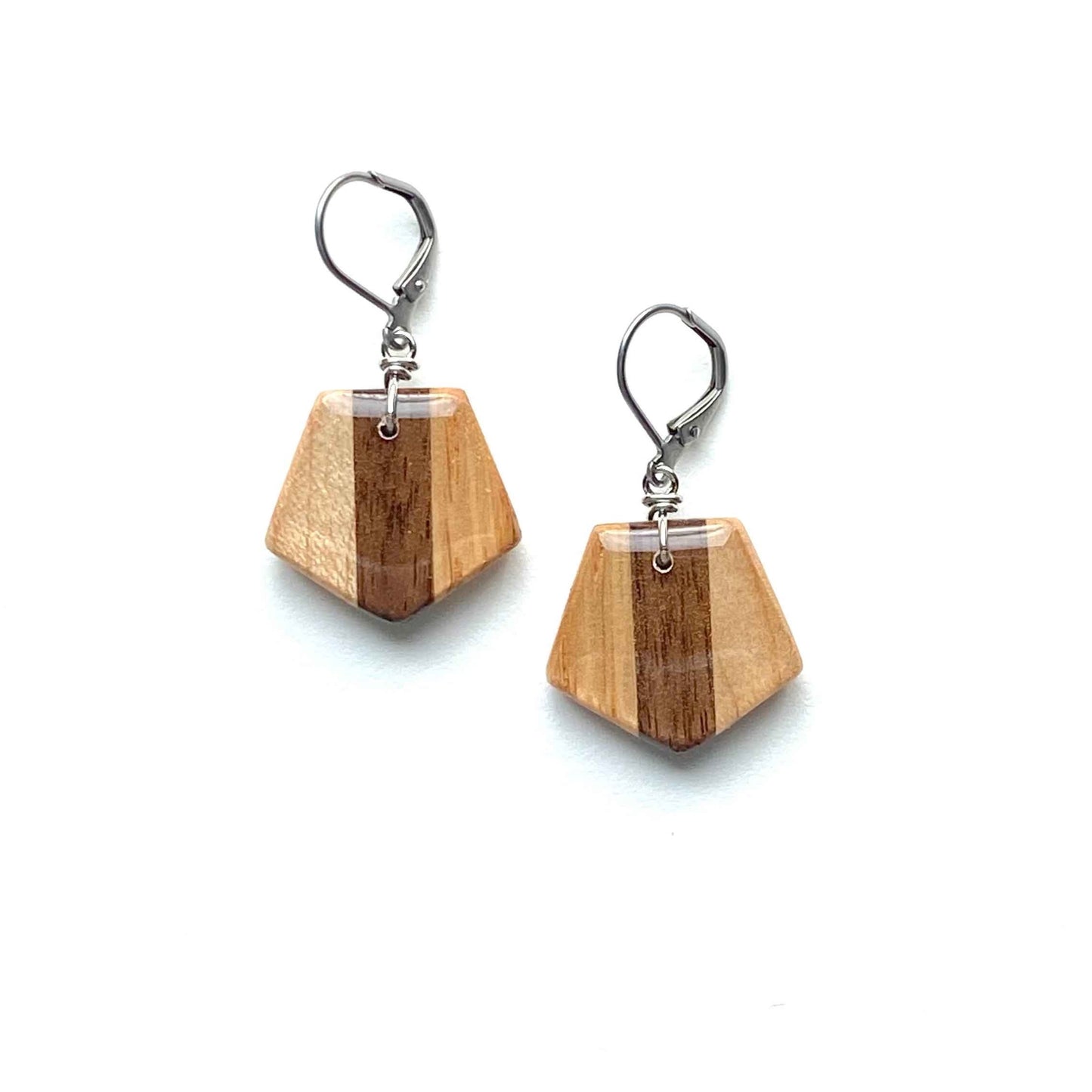 Small Pentagon Reclaimed Wood Earrings