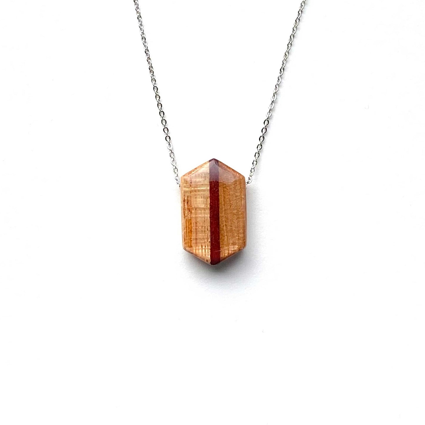 Small Elongated Hexagon Reclaimed Wood Necklace