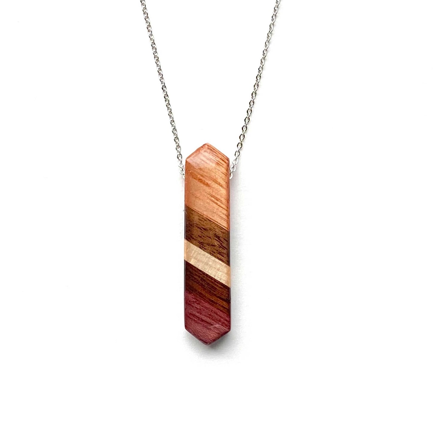 Skinny Elongated Hexagon Reclaimed Wood Necklace