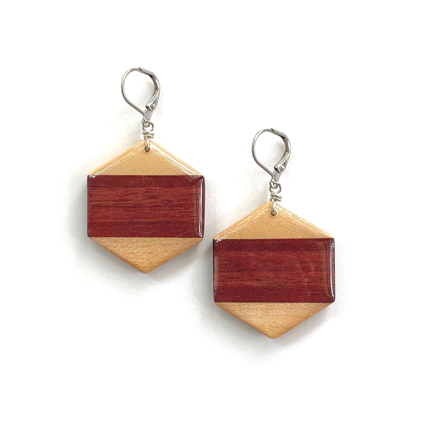 Medium Hexagon Reclaimed Wood Earrings