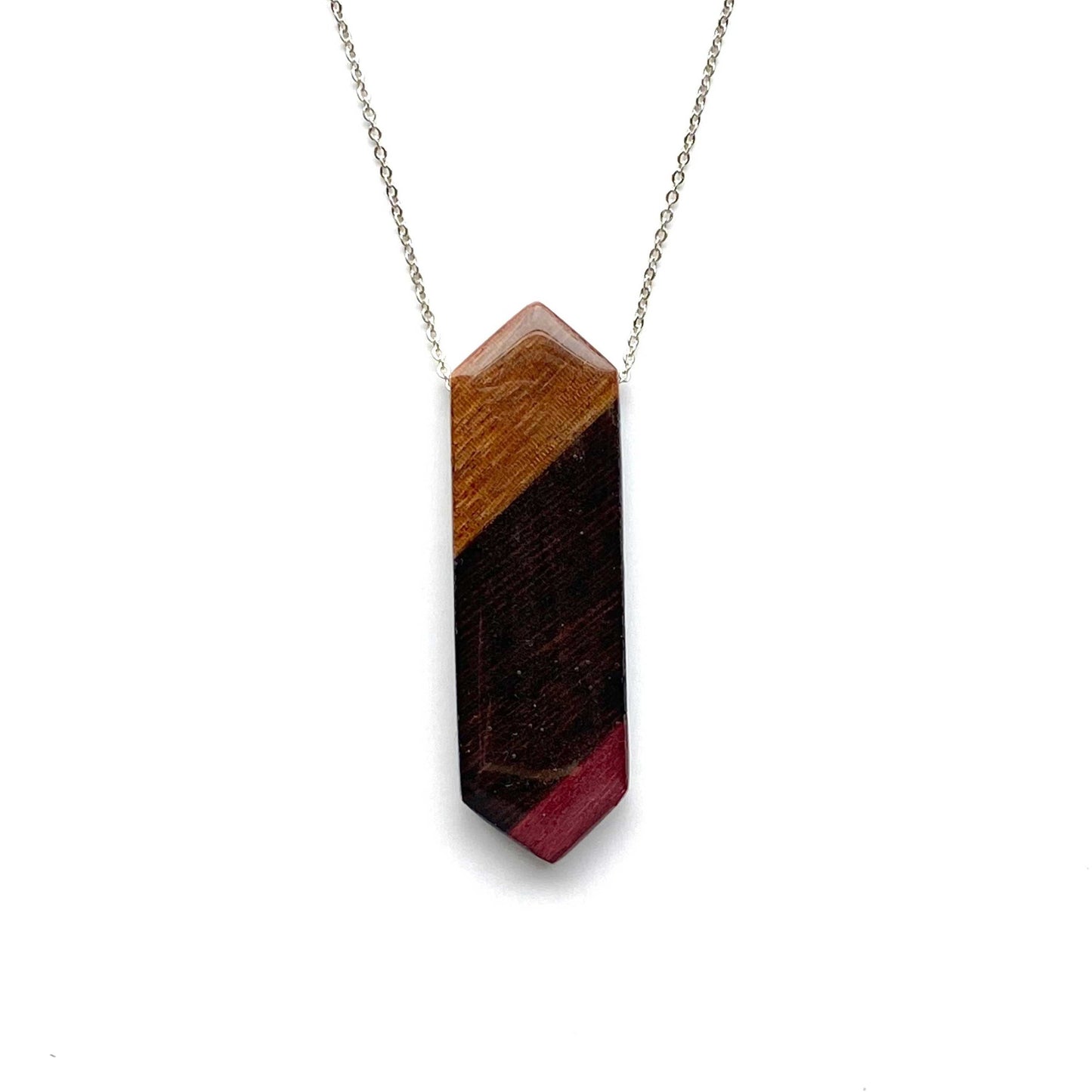 Elongated Hexagon Reclaimed Wood Necklace