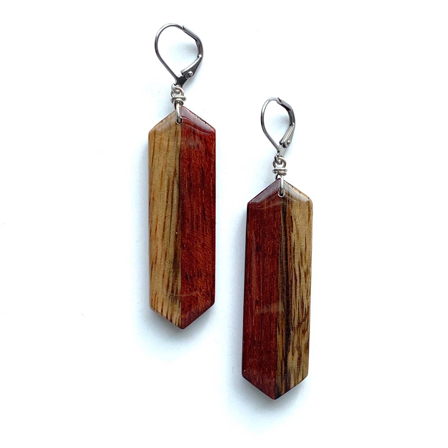 Elongated Hexagon Reclaimed Wood Earrings