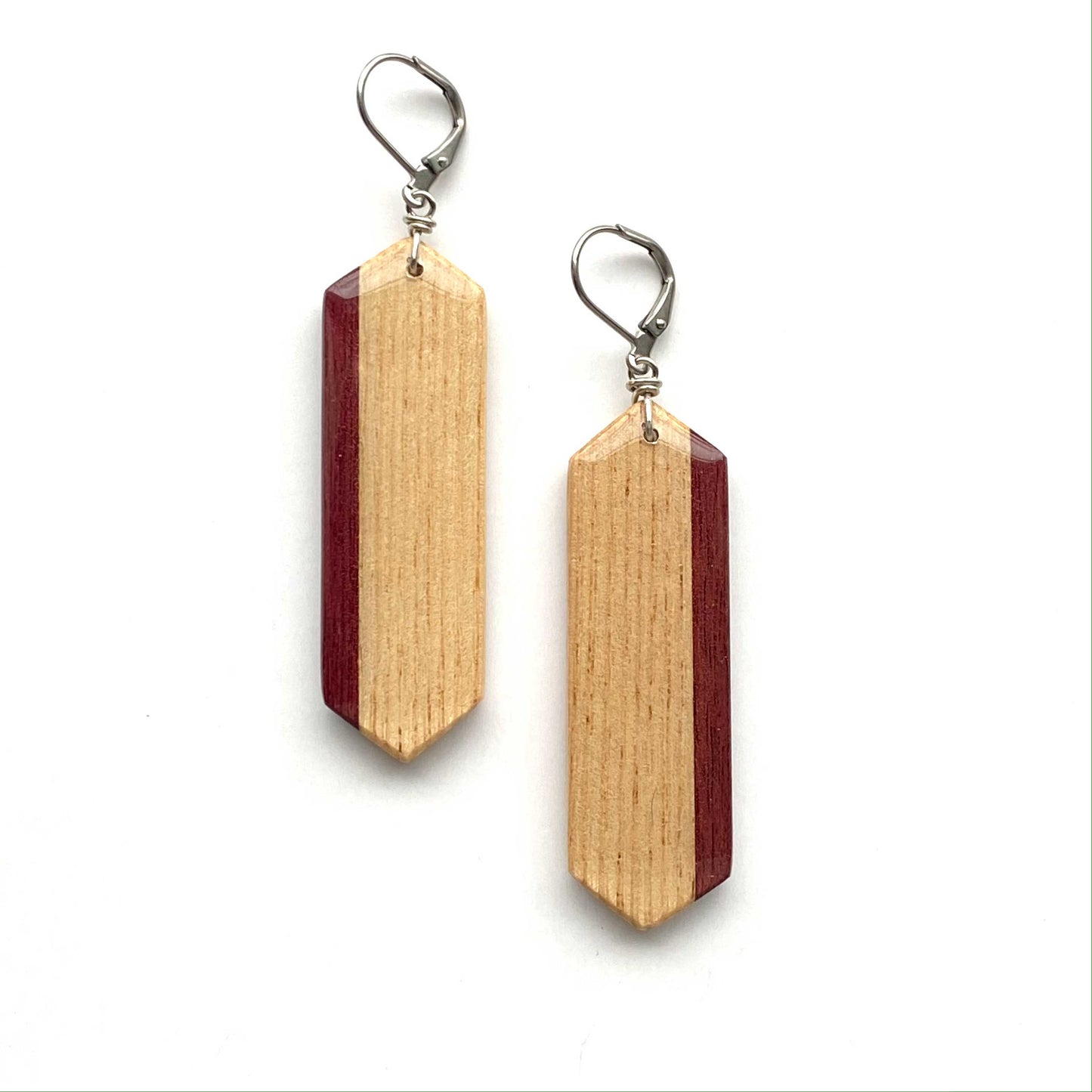 Elongated Hexagon Reclaimed Wood Earrings