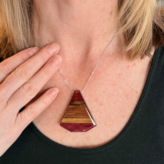 Large Fan Reclaimed Wood Necklace