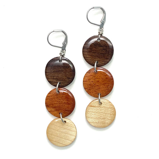 Medium Circles Reclaimed Wood Earrings