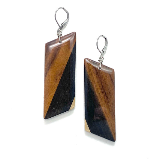 Large Angle Reclaimed Wood Earrings