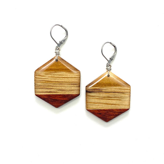 Medium Hexagon Reclaimed Wood Earrings