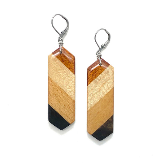 Elongated Hexagon Reclaimed Wood Earrings