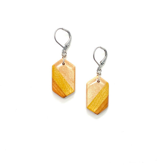 Small Elongated Hexagon Reclaimed Wood Earrings
