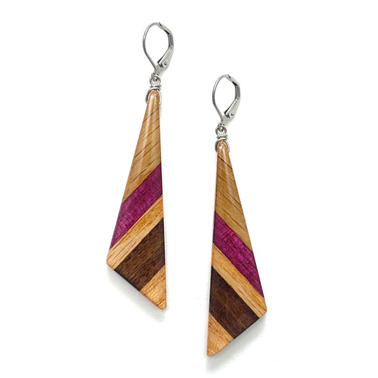 Large Obtuse Triangle Reclaimed Wood Earrings