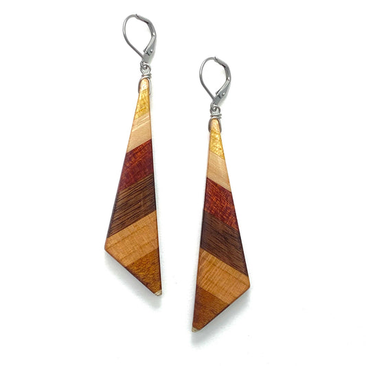 Large Obtuse Triangle Reclaimed Wood Earrings