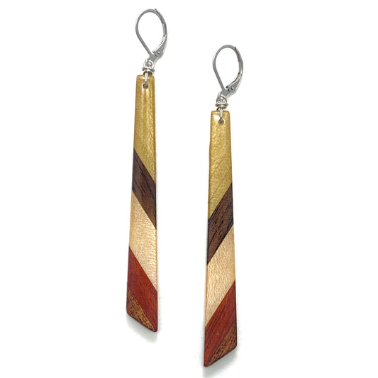 Long Obtuse Triangle Reclaimed Wood Earrings