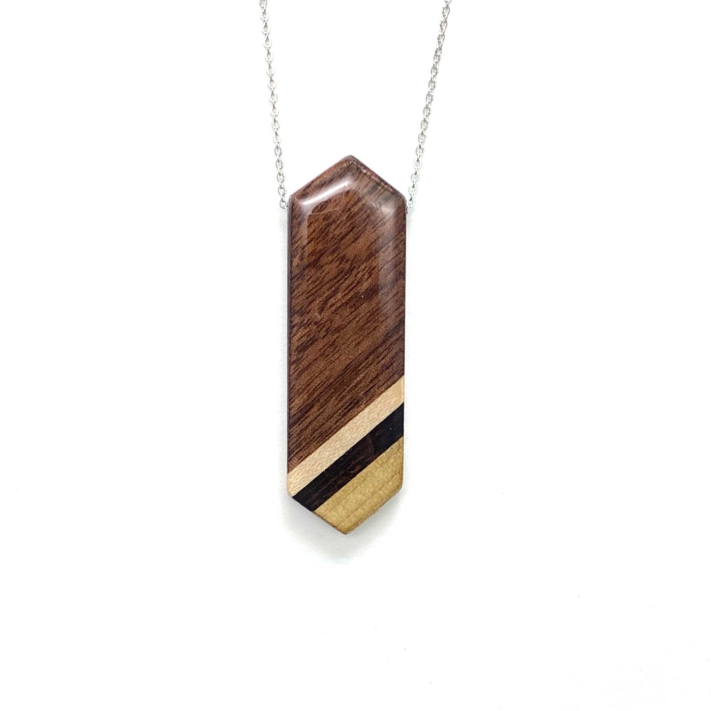 Elongated Hexagon Reclaimed Wood Necklace