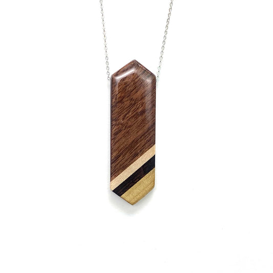 Elongated Hexagon Reclaimed Wood Necklace